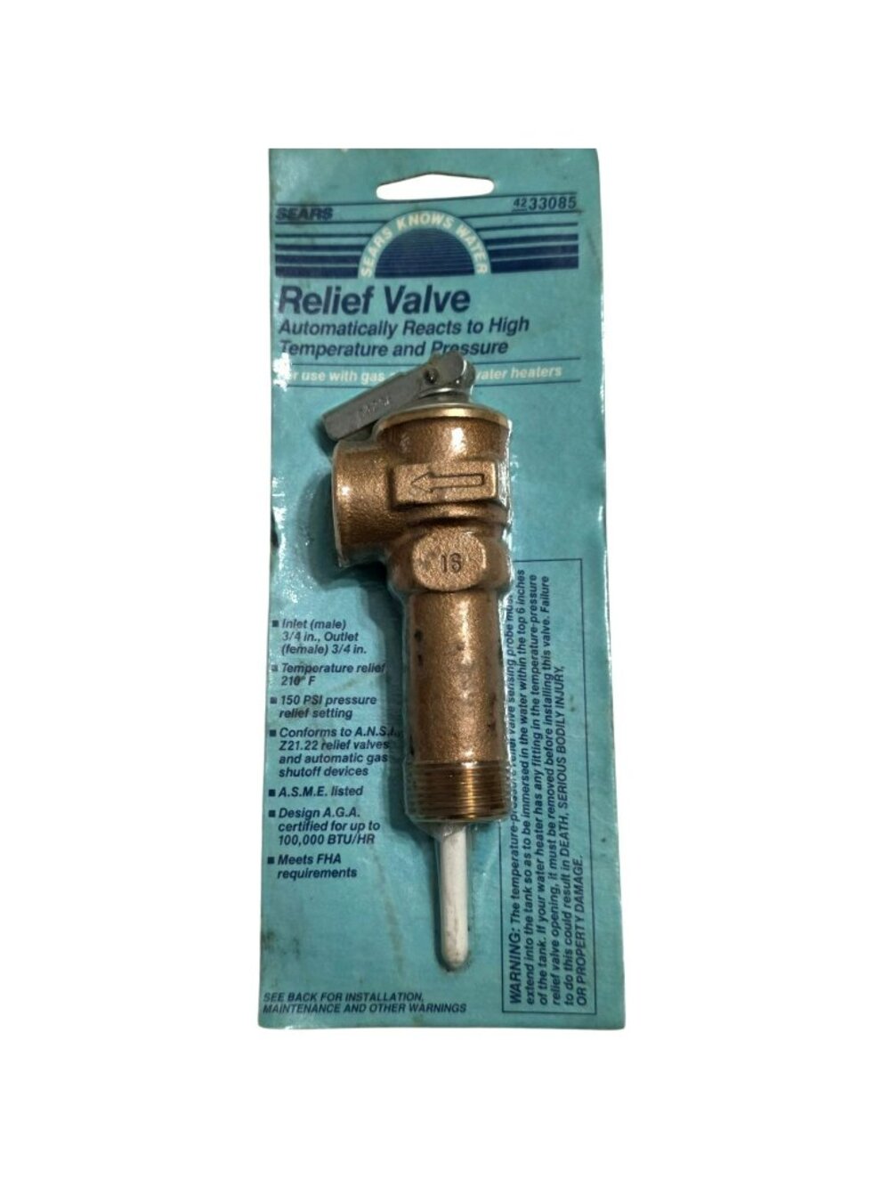 Sears Relief Valve Gas Electric Water Heater Part 3/4" Inlet/Outlet 150 PSI Temp